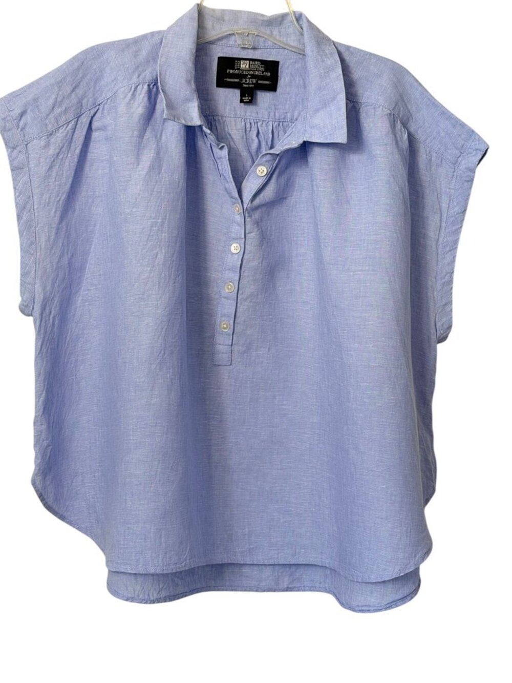 J.Crew Baird McNutt Irish Linen New Capitaine Shirt Cap Sleeve Popover Blue L